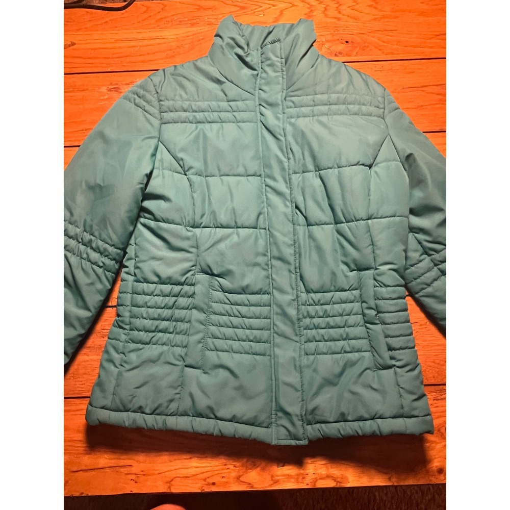 New York & Company Kids Teal Blue Quilted Puffer Jacket XS Zip Snap Closure